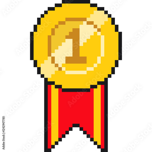 Gold medal pixel art style. Winner medal first place second and third. 8 bit Sports medal photo