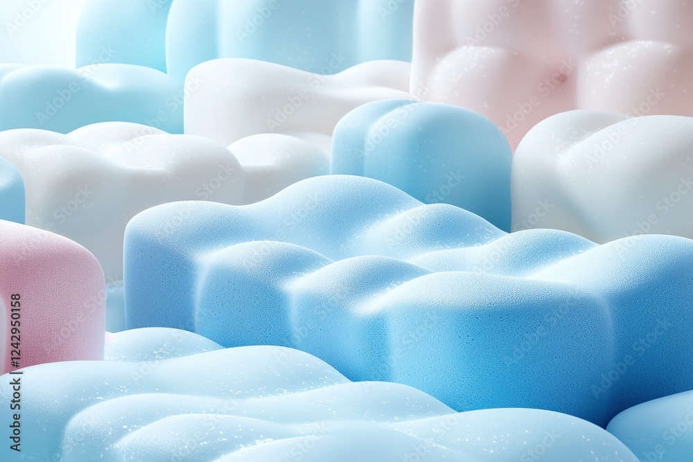 Fototapeta premium 3d abstract wave background with blue and white colors. soft pastel. foam and inflated material texture. curved lines, depth and elegance.