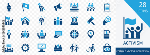 Activism solid  icon set. containing  demonstration, equality,  petition, public awareness,  peace and more vector design