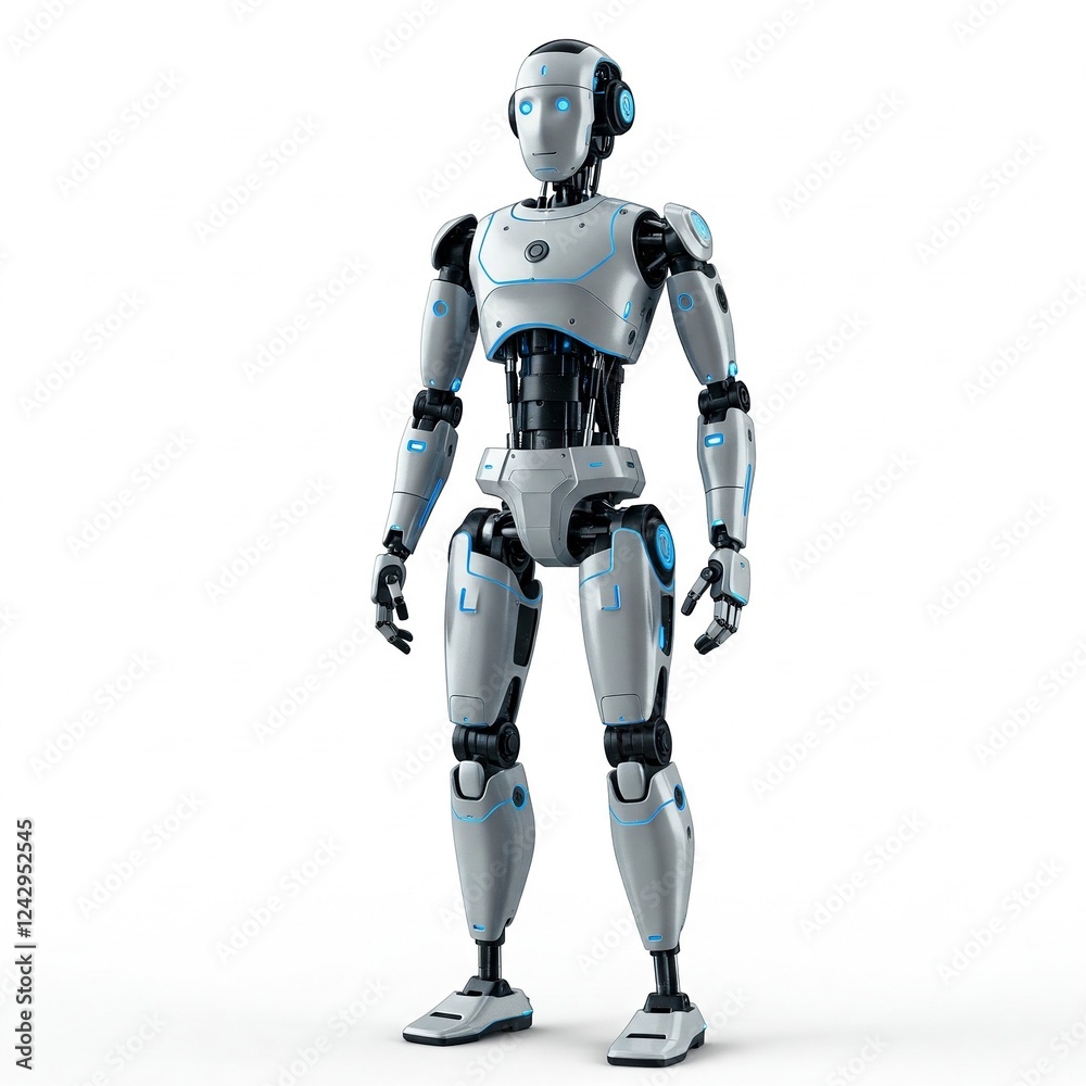 Ein humanoider, intelligenter Roboter vor weißem Hintergrund Ein humanoider, intelligenter Roboter vor weißem Hintergrund