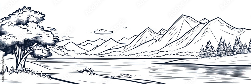 Fototapeta premium Serene Lakeside Mountain Landscape With Trees