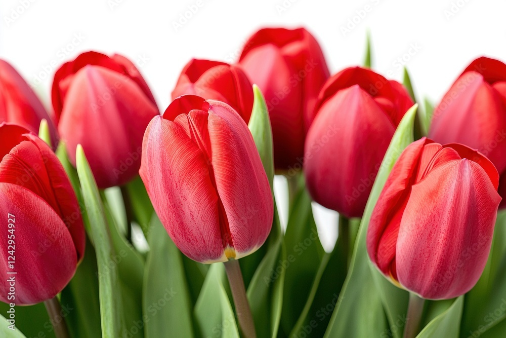 Rote Tulpen in Nahaufnahme vor weißem Hintergrund Rote Tulpen in Nahaufnahme vor weißem Hintergrund