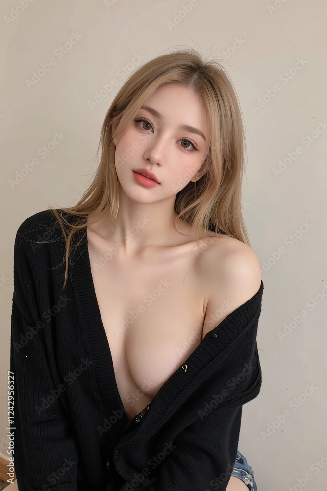 Fototapeta premium 女, ビジネス,水着,オフィス,ストラップ、社員証 女性実業家, 美しさ, 人々, 笑う, 1, モデル, ファッション, 淑女, 人, 笑みを浮かべている, 髪の毛, 黒, ブルネット, 立っていること, スタジオ, スーツ, グラス, オフィス, プロ, 成功, 顔, アーム, 体女, 美しさ, ファッション, モデル, うっとりさせる魅力, ランジェリー, 髪の毛, 淑女, ポーズ, ドレス