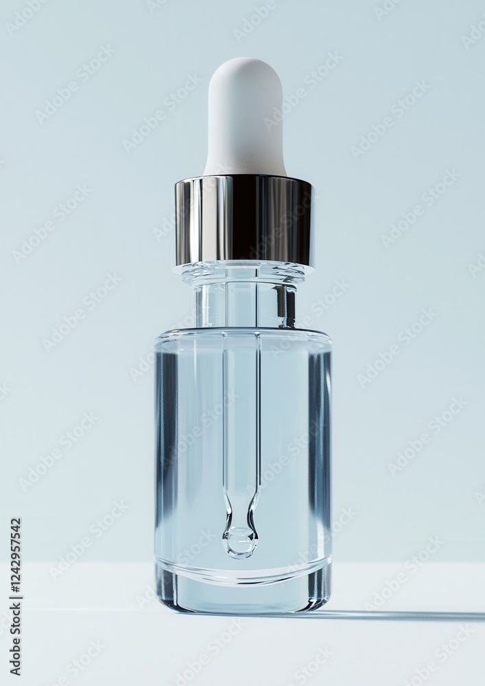3d rendering of a glass dropper bottle with a white cap. the bottle is made of clear glass and has a cylindrical shape with a narrow neck and a narrow opening at the bottom. 3d rendering of a glass dropper bottle with a white cap. the bottle is made of clear glass and has a cylindrical shape with a narrow neck and a narrow opening at the bottom.
