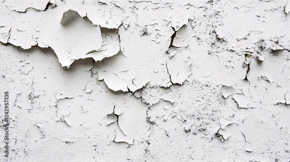 Obraz premium A close-up of a worn white wall with peeling paint.