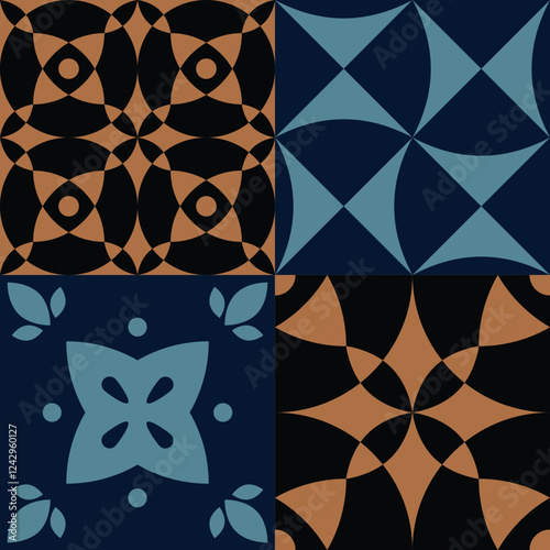 Geometric seamless pattern, abstract patchwork oriental style vector. Geometry floor tiles design. Moroccan, Spanish and Portuguese azulejos ceramic design.