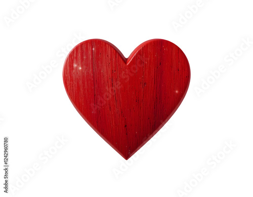 Polished Red Wooden Heart with Glossy Finish on Transparent Background