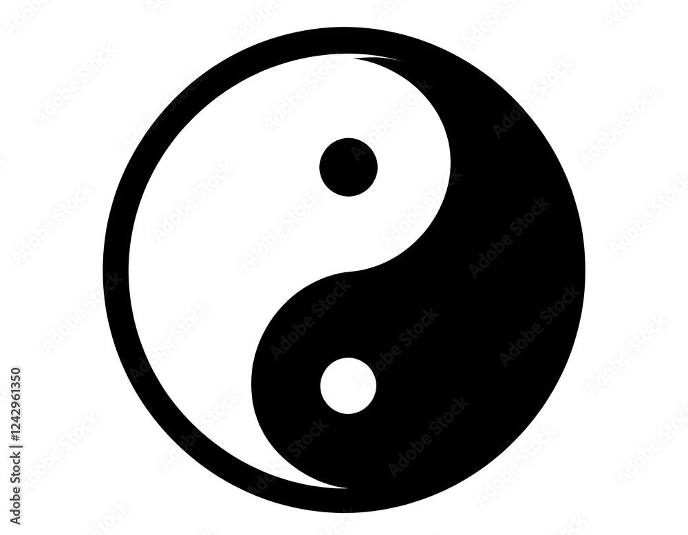 Yin-Yang Symbol Silhouette with Clean Lines Isolated on White Background Yin-Yang Symbol Silhouette with Clean Lines Isolated on White Background