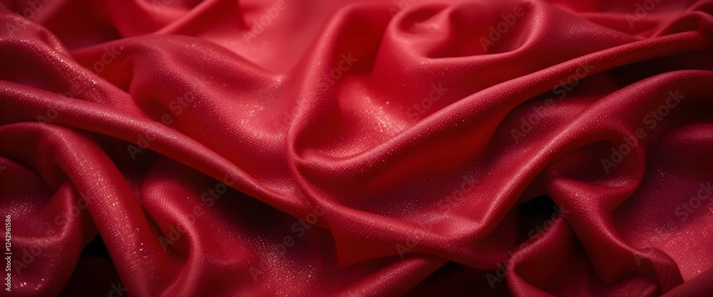 Elegant red silk fabric with soft folds and a shimmering finish Elegant red silk fabric with soft folds and a shimmering finish