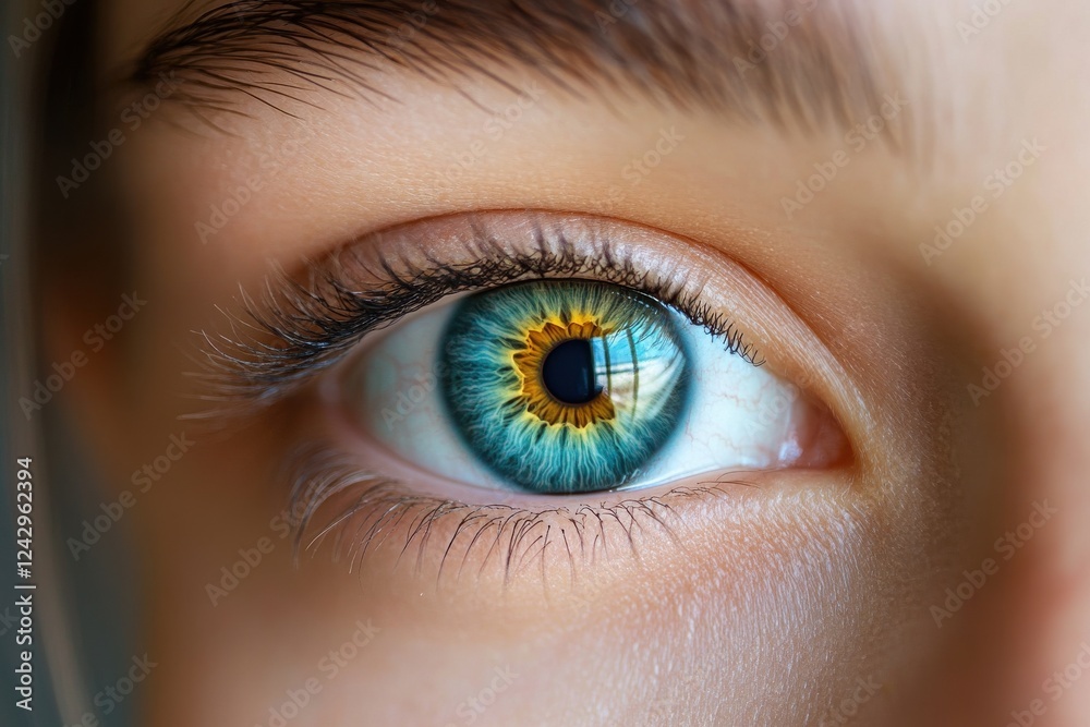 Close-Up of a Vibrant Human Eye with Unique Color Patterns Close-Up of a Vibrant Human Eye with Unique Color Patterns