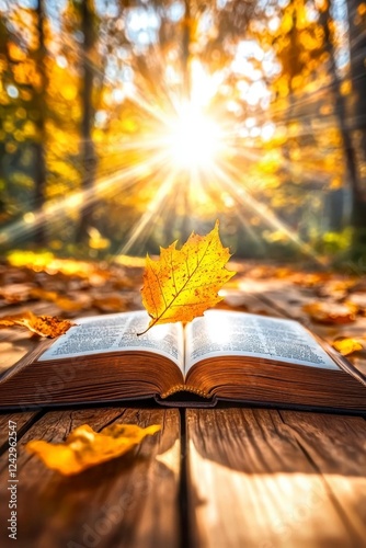 Autumnal Serenity Open Book in Sunlight.