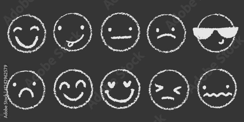 Hand drawn emotion face crayon chalk face doodles. Vector sketch scribble illustrations for business, presentation.