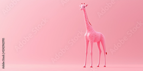 Adorable Pink Giraffe on Plain Color Background, Creative Animal Design, Generative AI photo