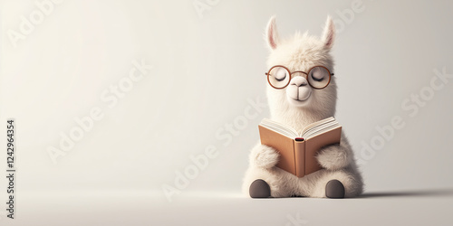 Minimalistic Llama with Open Book, Relaxed Pose, Soft Natural Lighting, Generative AI photo