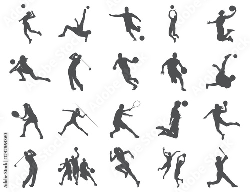 Set of sports silhouettes showing athletes performing various activities