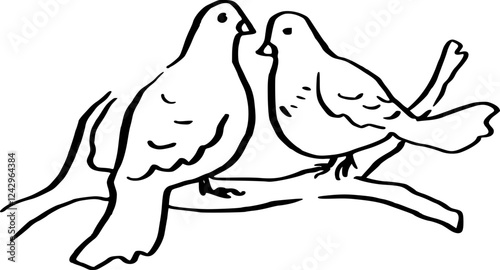 Wedding Doves hand drawn illustration.