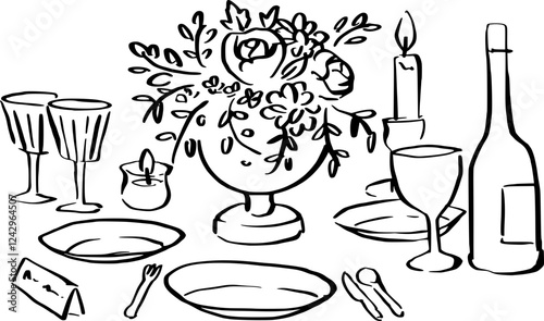 Wedding Dinner hand drawn illustration.