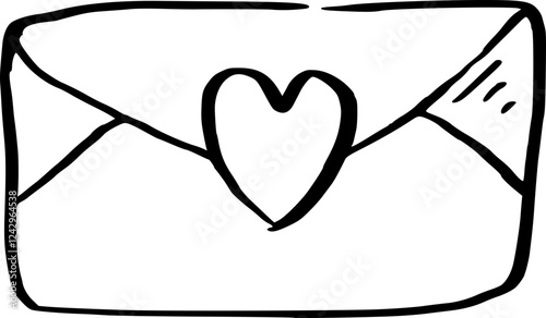 Heart Mail hand drawn illustration.