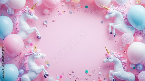 Pastel Pink Canvas with Balloons, Confetti, for Party Theme, Generative AI photo