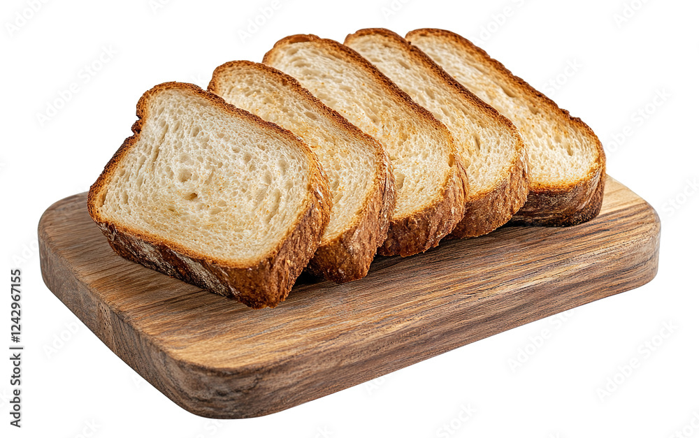 Sliced white bread on wooden cutting board, isolated on transparent cutout background Sliced white bread on wooden cutting board, isolated on transparent cutout background