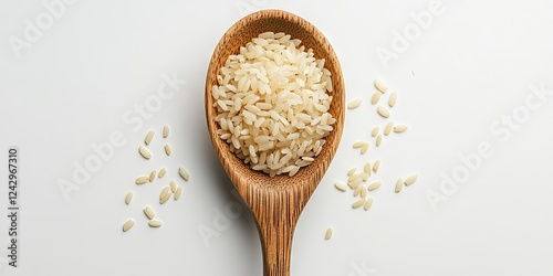 Uncooked Rice Grains in Wooden Spoon - Food Photography