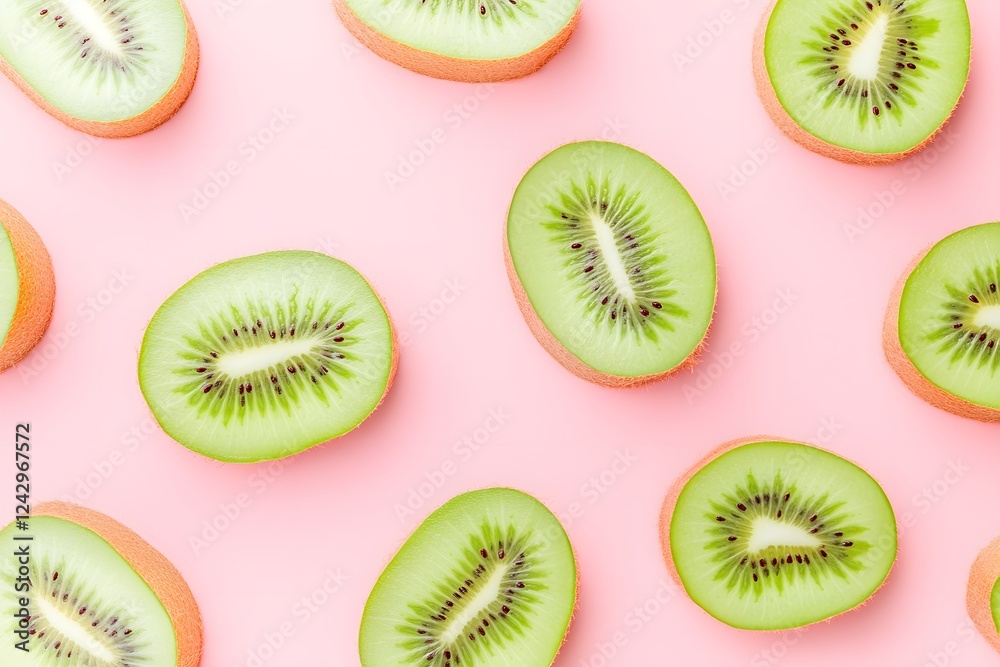 Fototapeta premium Sliced Kiwis on Pink: Vibrant Fruit Background