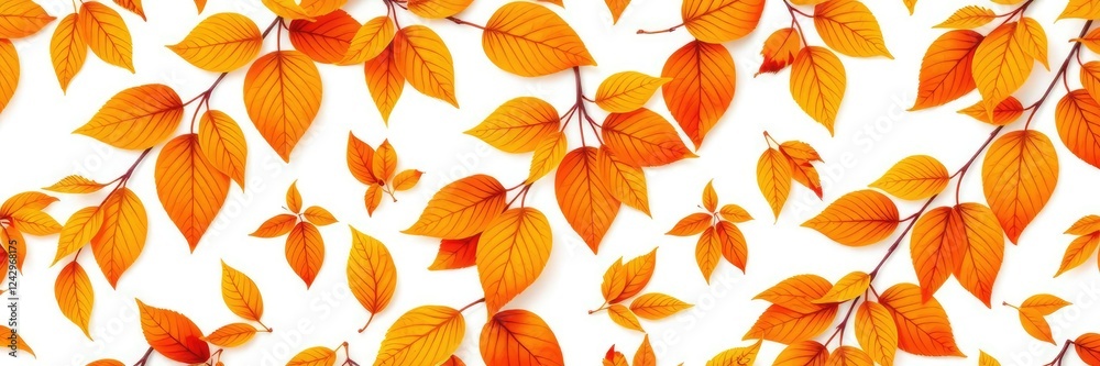 Obraz premium Seamless pattern featuring vibrant orange leaves on a white background, design, abstract