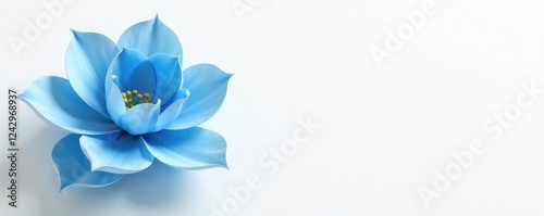 Simple yet elegant blue flower on white background, serene, peaceful
