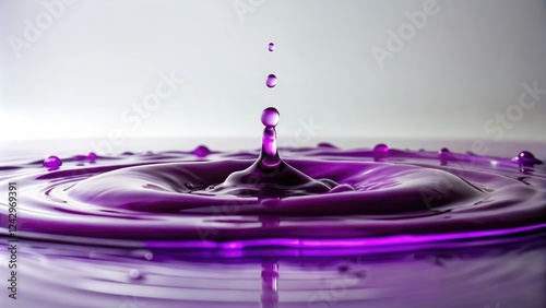 Slow motion footage of a puddle of deep violet liquid seeping into the ground in an empty white environment, viscous fluid, solitude, isolated, seep