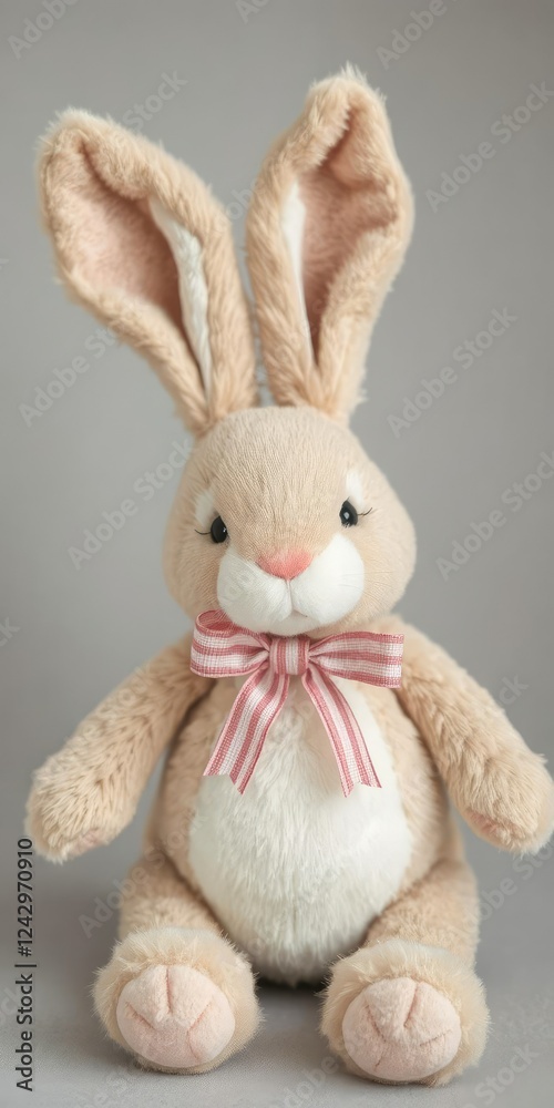 Obraz premium Soft and cuddly toy plush hare with a charming bow around its neck, plush, fluffy, neck