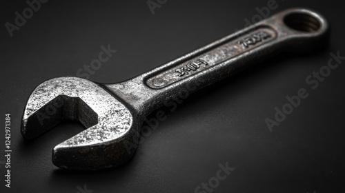 Close up of Weathered Steel Wrench Vintage Hand Tool Rusty Metal Mechanic s Equipment Industrial photo