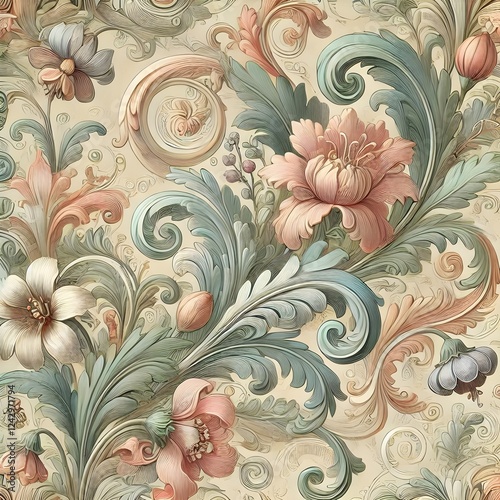 Elegant Floral Pattern with Victorian Flair 
