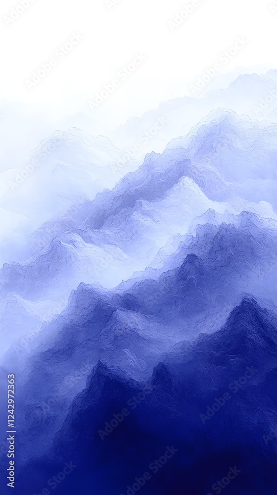Fototapeta premium A stunning landscape featuring soft, layered mountain silhouettes in varying shades of blue and white, evoking a serene and tranquil atmosphere.