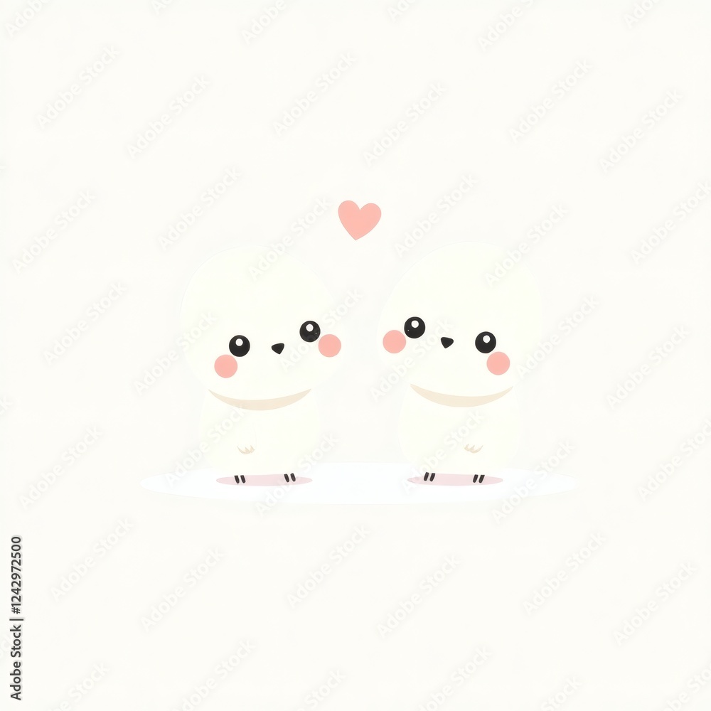 Obraz premium Cute cartoon birds expressing affection with a heart in a light background highlighting their love