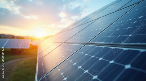Wallpaper Mural Close up of solar panels on solar farm, sunset Torontodigital.ca