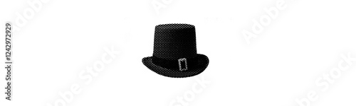 leprechaun top hat with buckle isolated on white background retro grunge dotted halftone Irish folklore cutout collage element for St. Patricks Day party celebration mixed media design card poster
