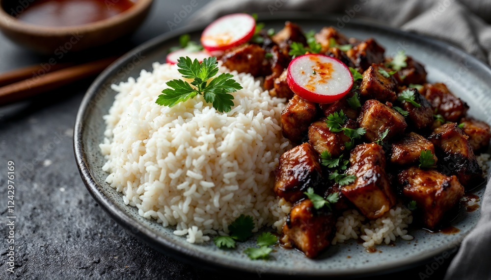 Delicious Glazed Tofu with Rice and Radishes Delicious Glazed Tofu with Rice and Radishes