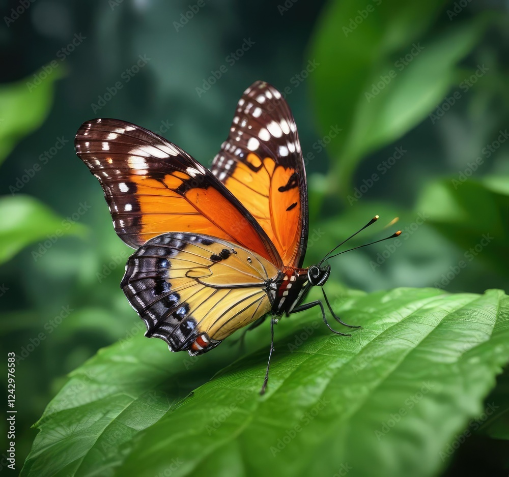 serene phalantha butterfly resting on a soft green leaf, foliage, butterfly, beauty serene phalantha butterfly resting on a soft green leaf, foliage, butterfly, beauty
