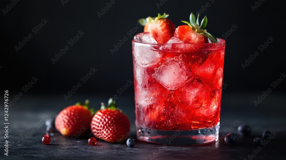 Refreshing Strawberry Cocktail with Ice Cubes Refreshing Strawberry Cocktail with Ice Cubes