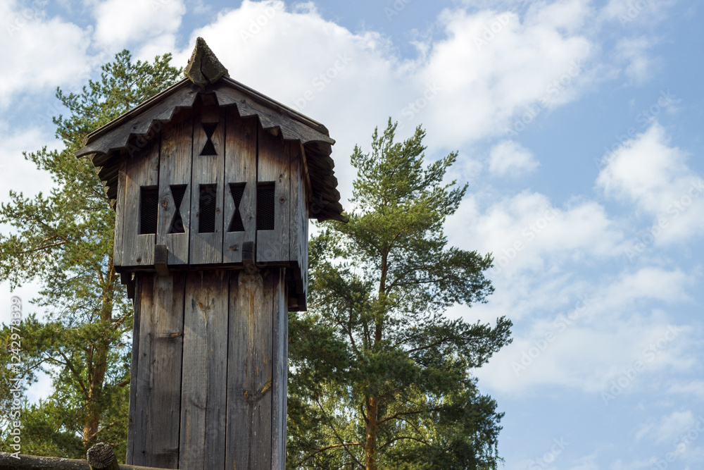 Wooden chimney of a house in the village of Bogoslovka Wooden chimney of a house in the village of Bogoslovka