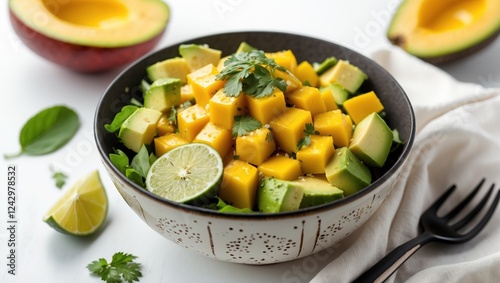 Refreshing mango and avocado salad with lime and cilantro