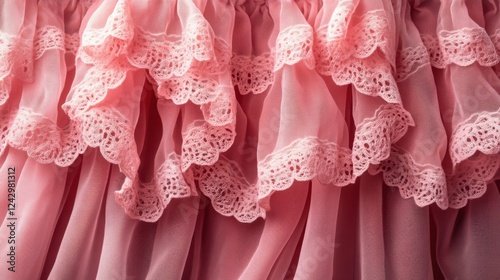 Soft pink lace fabric with elegant texture folds photo