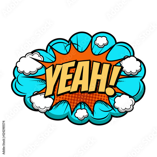 Comic sound speech effect bubbles yeah in trendy retro style.