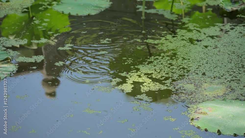 4k aerial video capturing serene waters with lily pads and reflections at a peaceful park during midday 4k aerial video capturing serene waters with lily pads and reflections at a peaceful park during midday