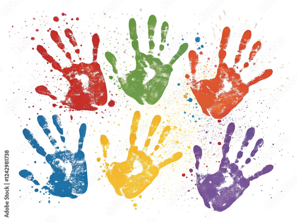 Colorful Handprint Art on Black Background Colorful Handprint Art on Black Background