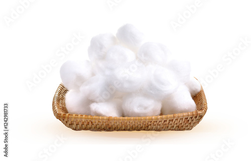 cotton wool in samall  basket on  transparent.