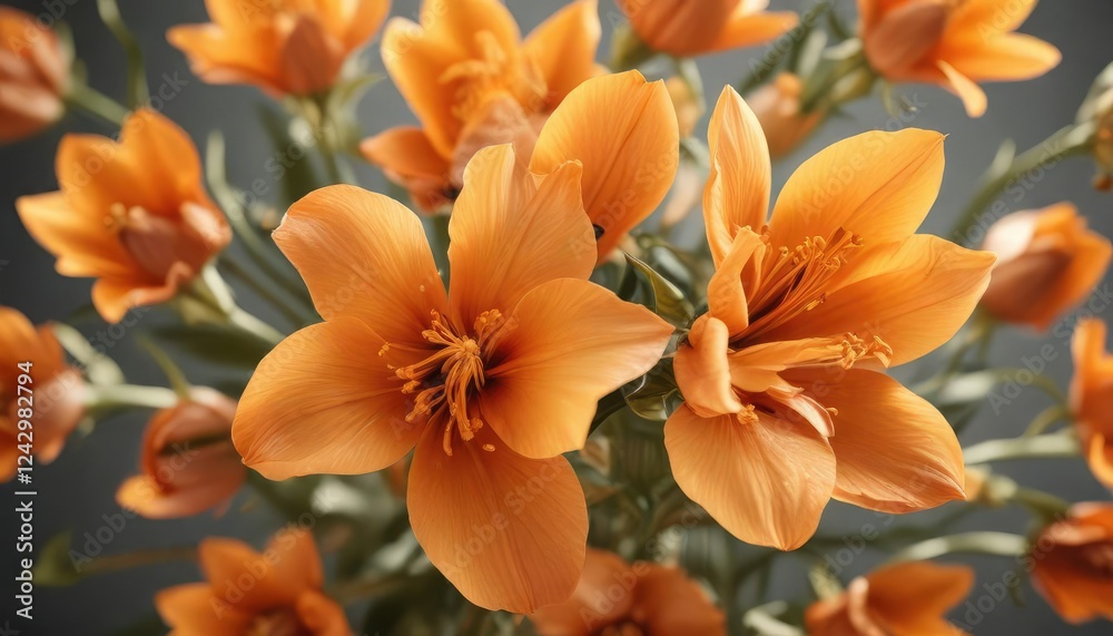 Obraz premium Softly glowing orange petals unfolding in a delicate flower pattern, natural light effect, red tones