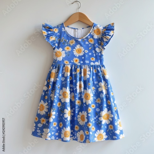 Blue floral dress with flutter sleeves for summer fun