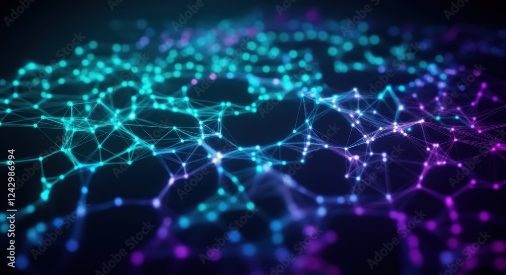 Abstract neural network with blue and purple connections representing artificial intelligence Abstract neural network with blue and purple connections representing artificial intelligence