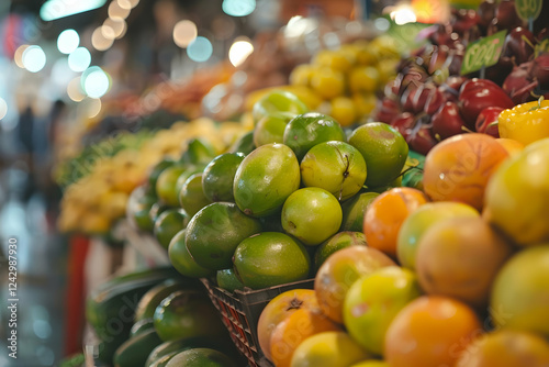 Photo: Fresh Fruit Market Display - Green, Orange, Yellow, Red